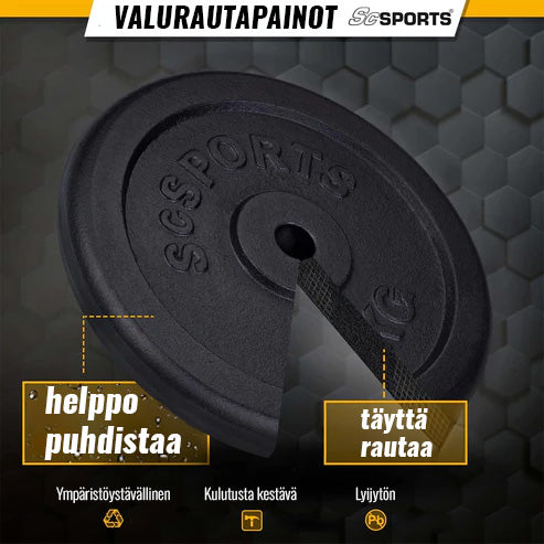 Valurautaiset levypainot 30 mm, 2–20 kg setit