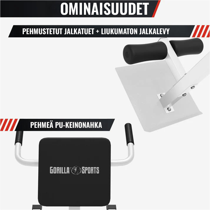 Säädettävä selkäpenkki tukikahvoilla, valkoinen