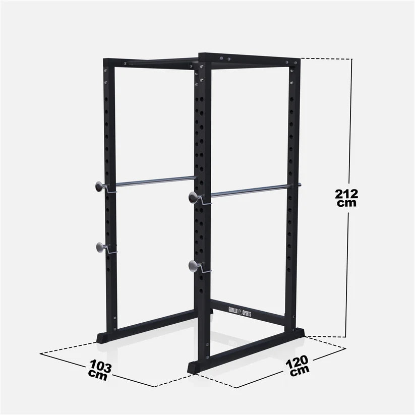 Power Rack kyykkyhäkki turvaraudoilla ja leuanvetotangolla, musta