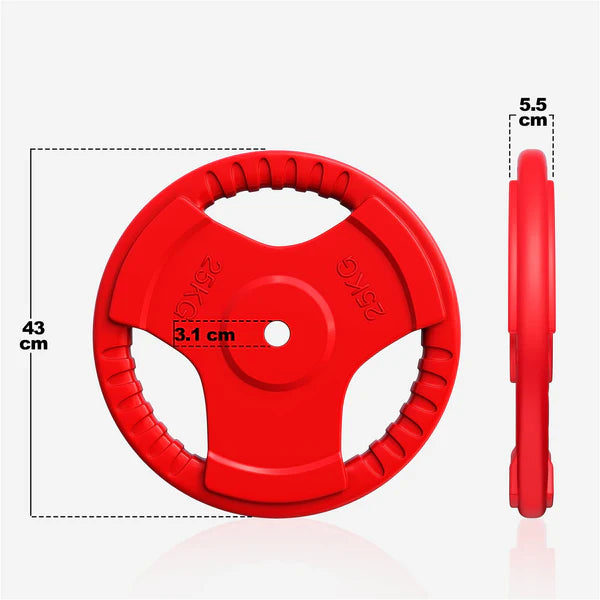 Kumipinnoitettu levypaino 25 kg otekahvoilla, 30 mm