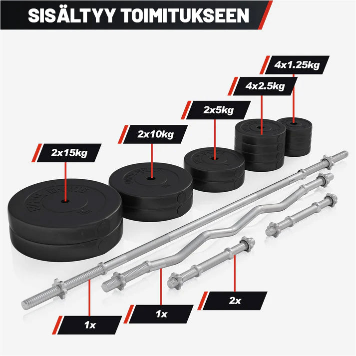 Taitettava painonnostopenkki + 100 kg levytankosarja