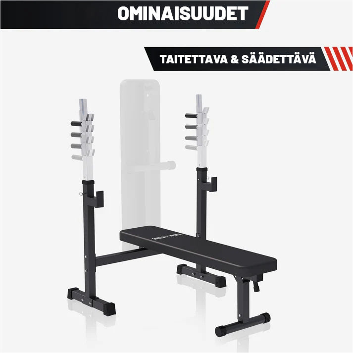 Taitettava painonnostopenkki + 100 kg levytankosarja