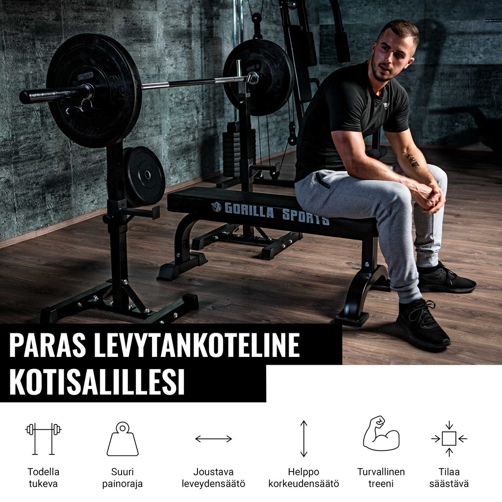 Säädettävät kyykkytelineet turvaraudoilla, musta