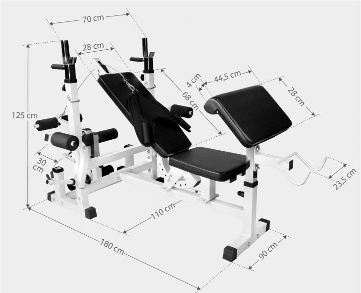 Säädettävä monitoimipenkki max 280 kg, valkoinen