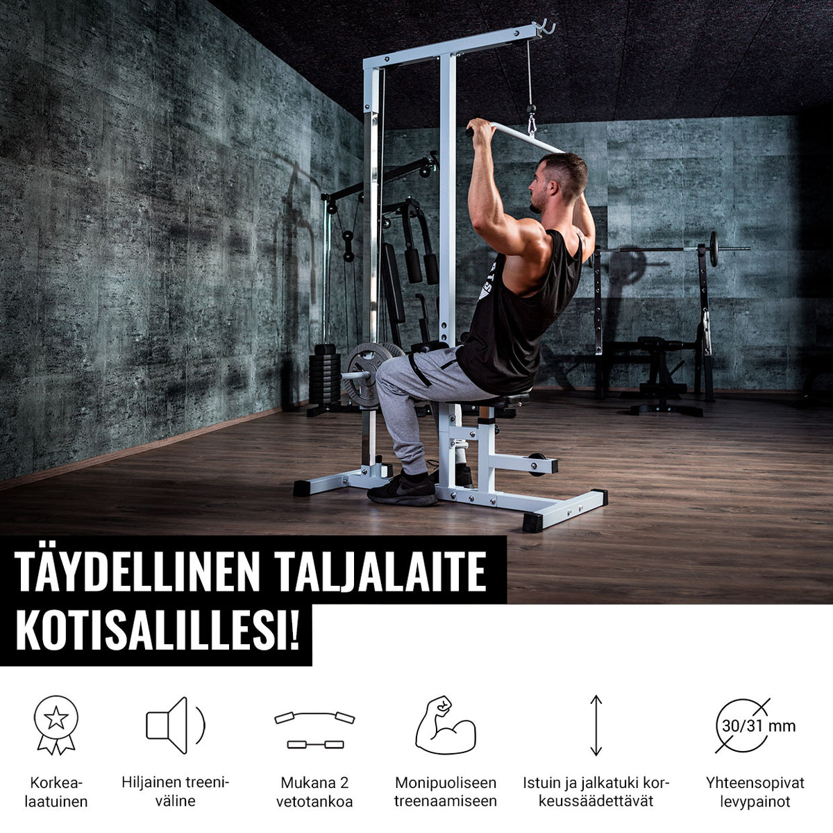 Ala- ja ylätaljalaite penkillä 30/31 mm levypainoille