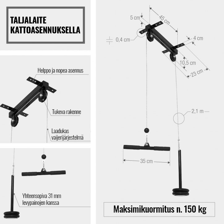Kattoon kiinnitettävä taljalaite 30/31 mm levyille