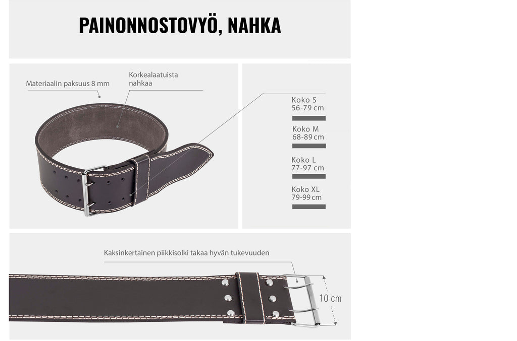 Nahkainen voimanostovyö L, 77–97 cm