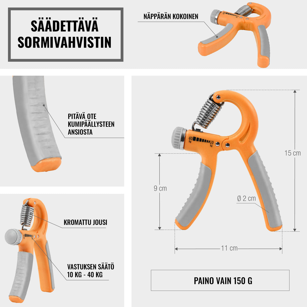 ProGrip9 säädettävä käsipuristin 10–40 kg vastuksella