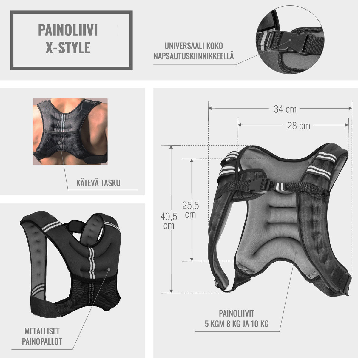 X-Style-painoliivi 8 kg, neopreeni-nailon