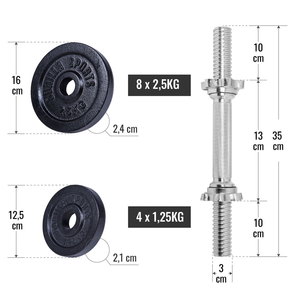Säädettävät valurautakäsipainot 30 kg, 2 kpl