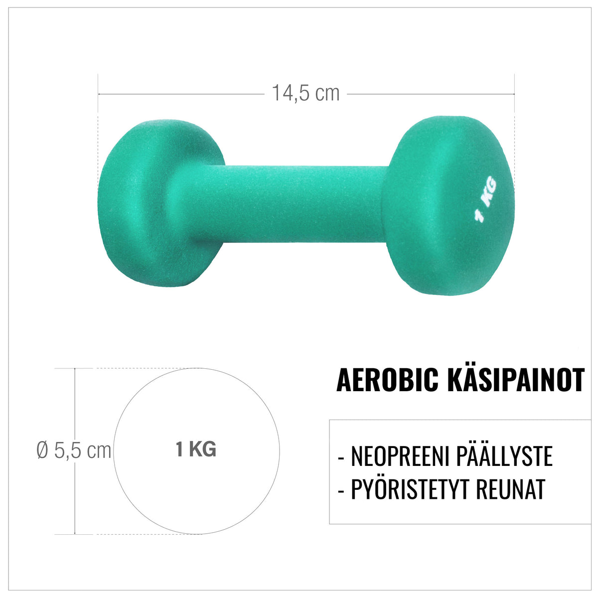 Vinyylikäsipainot valurautaytimellä 2 kpl