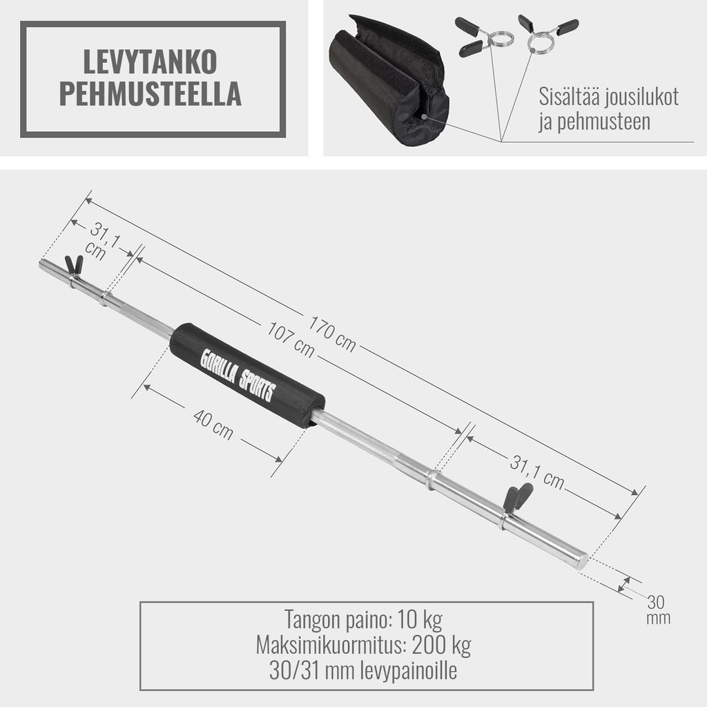 Levytanko 170 cm jousilukoilla ja pehmusteella