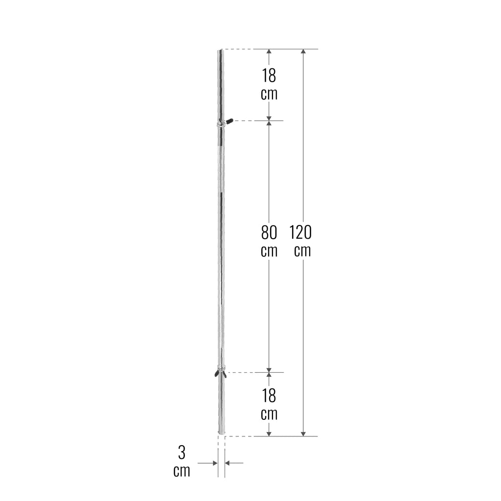 Suora levytanko 120 cm jousilukoilla, 30 mm