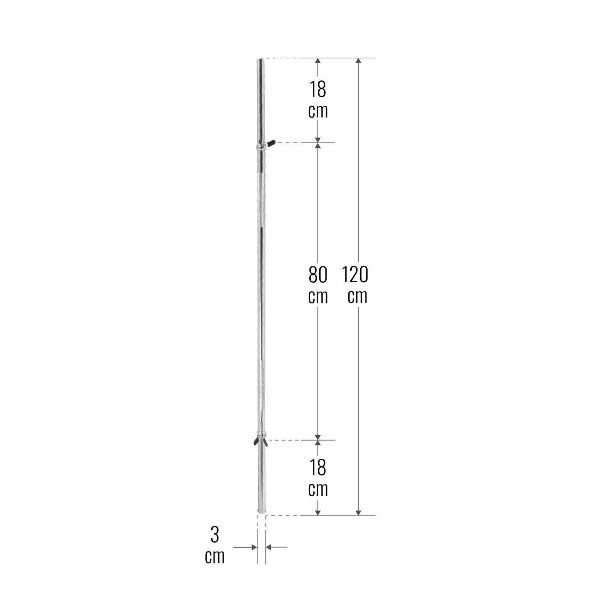 Suora levytanko 120 cm jousilukoilla, 30 mm
