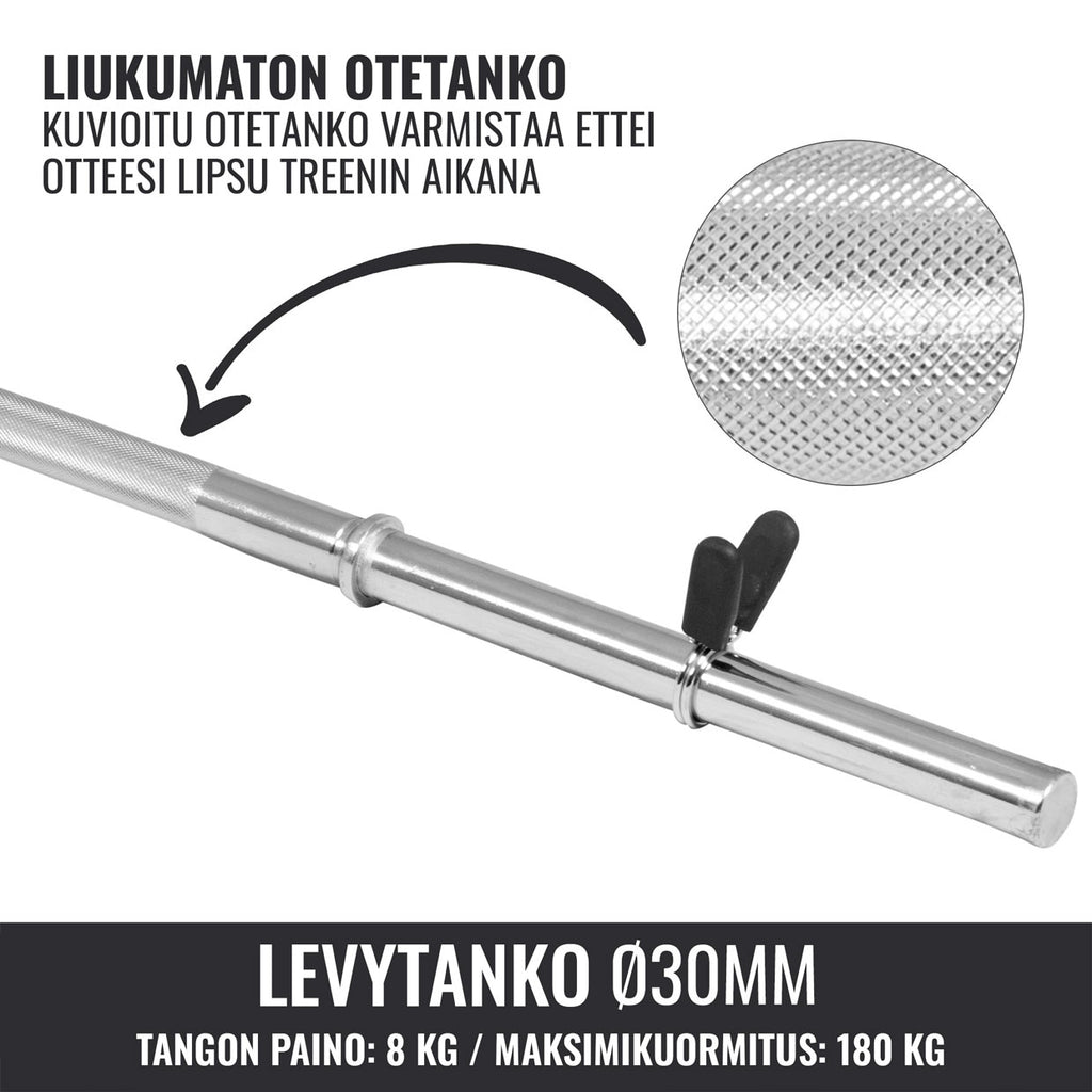 Suora levytanko 120 cm jousilukoilla, 30 mm