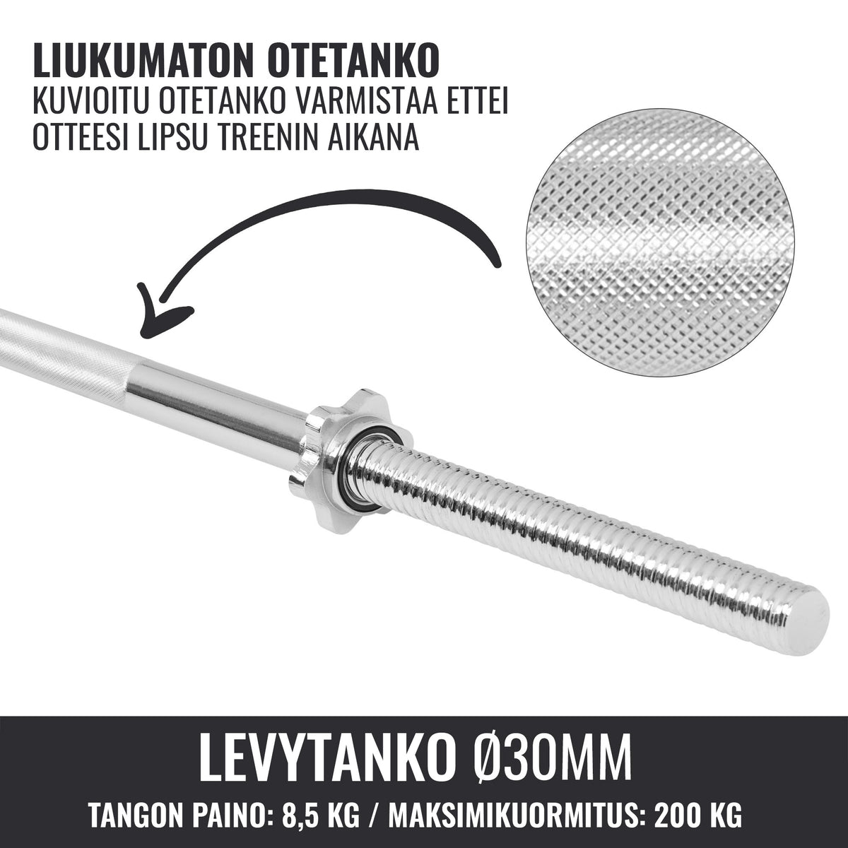 Suora levytanko 150 cm kierrelukoilla