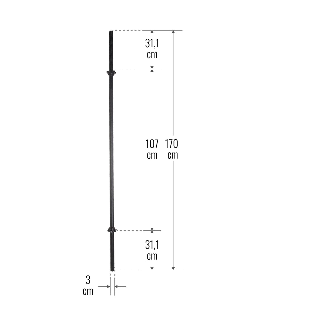 Suora levytanko 170 cm kierrelukoilla, 30 mm, musta