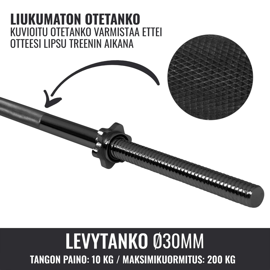 Suora levytanko 170 cm kierrelukoilla, 30 mm, musta