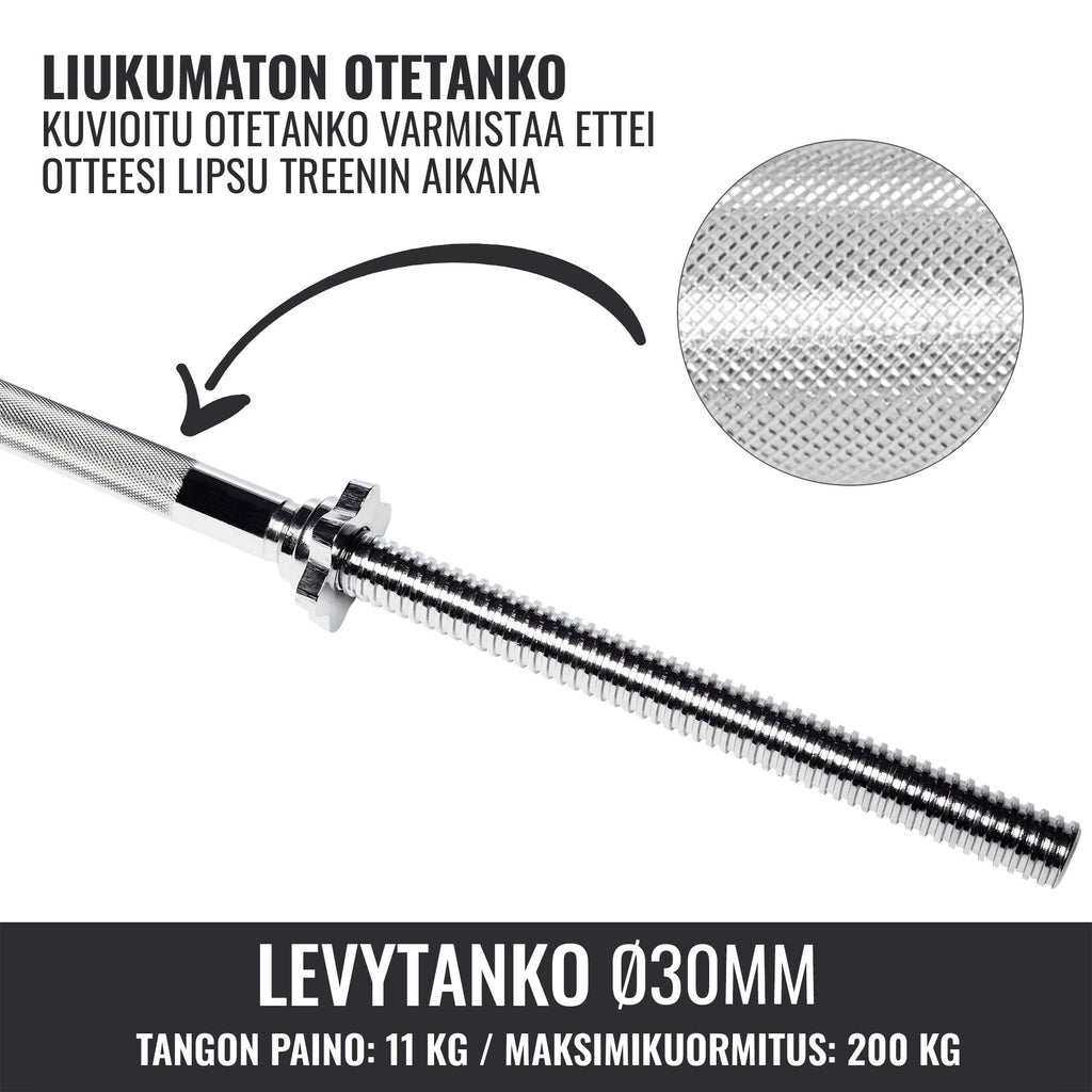 Suora levytanko 180 cm kierrelukoilla
