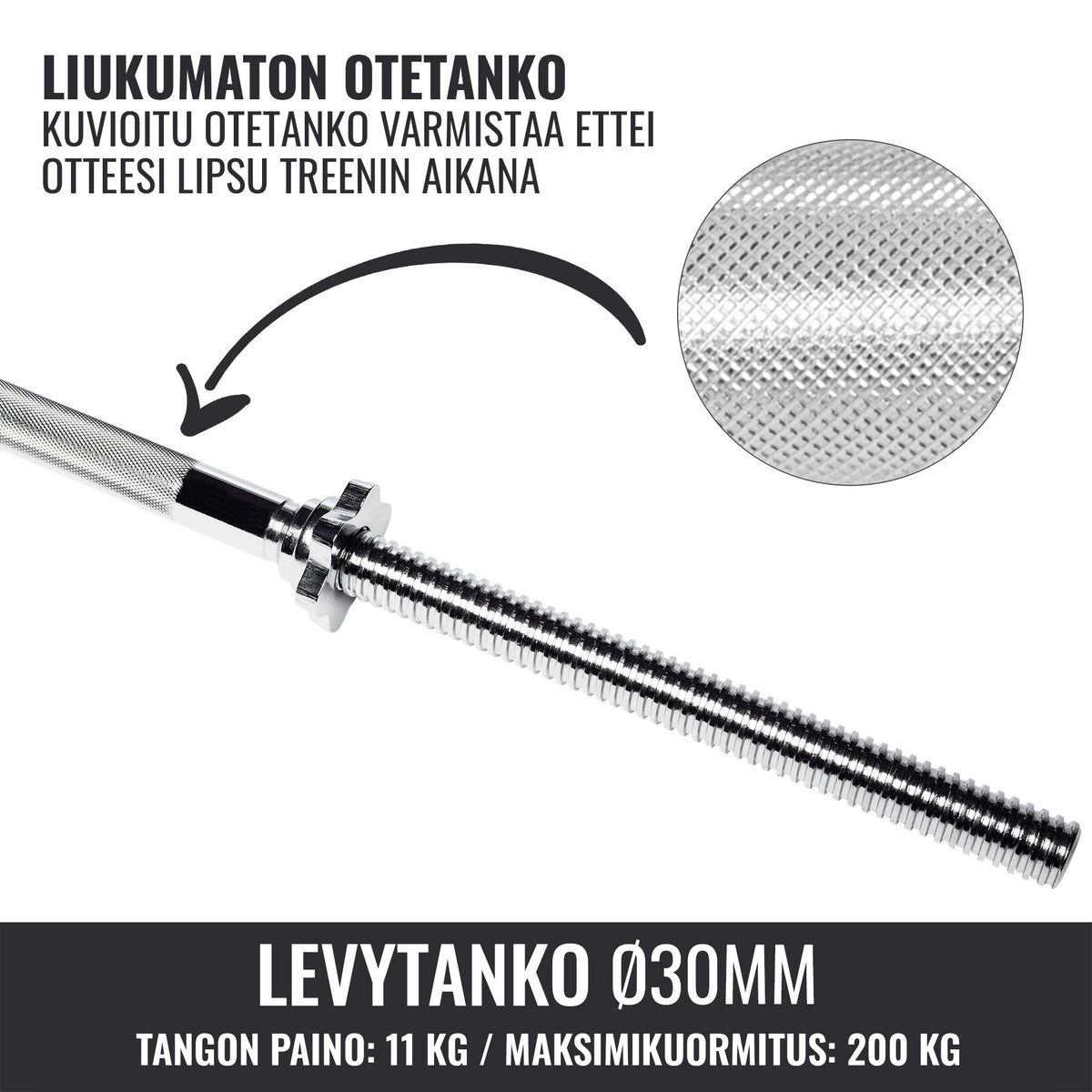 Suora levytanko 180 cm kierrelukoilla