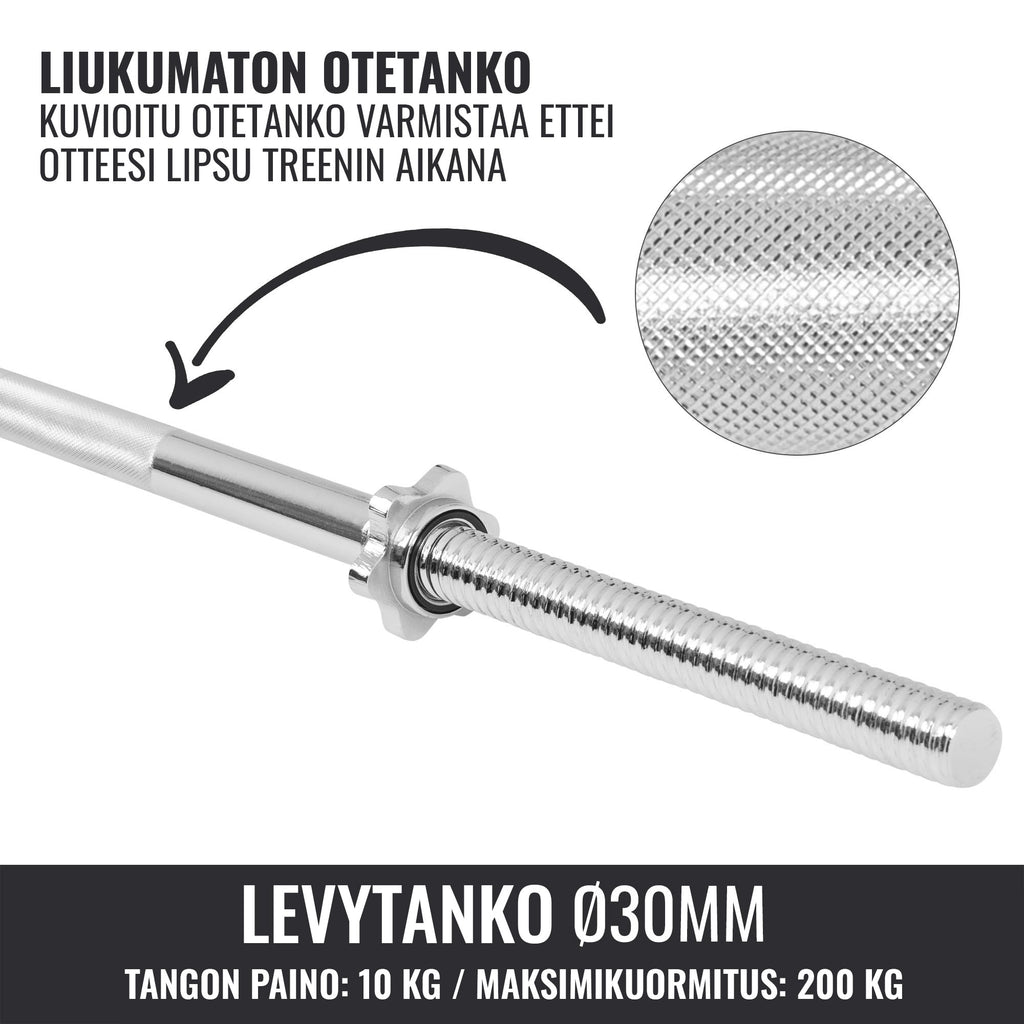 Suora levytanko 170 cm kierrelukoilla, 30mm
