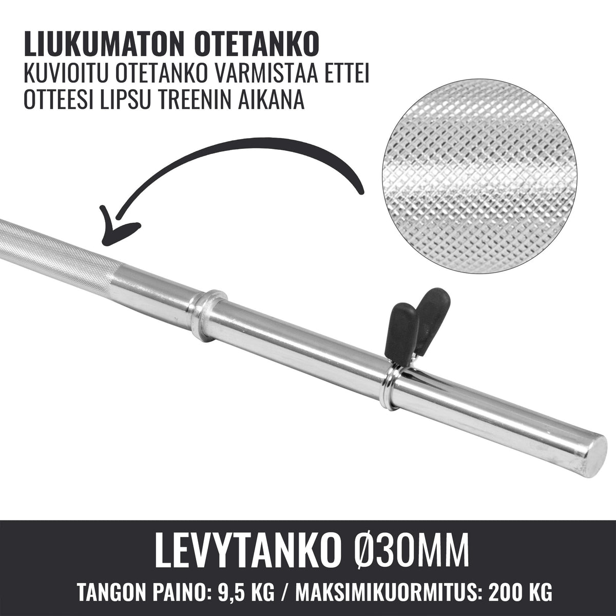 Suora levytanko 150 cm jousilukoilla