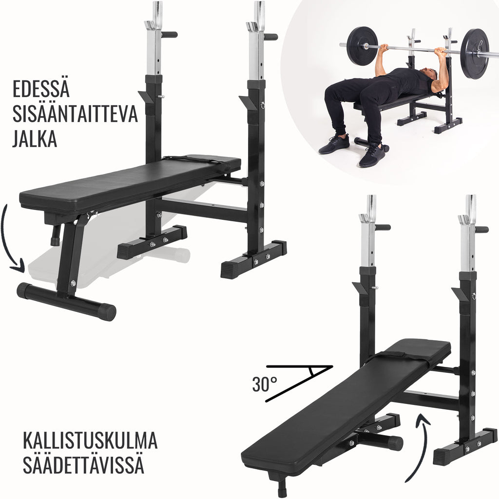 Säädettävä painonnostopenkki ja levytankosarja 100 kg