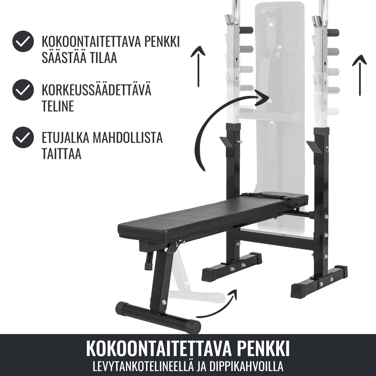 Säädettävä painonnostopenkki ja levytankosarja 100 kg