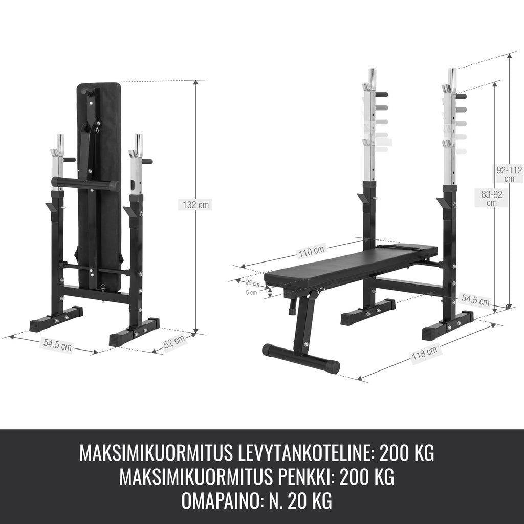 Säädettävä painonnostopenkki ja levytankosarja 100 kg