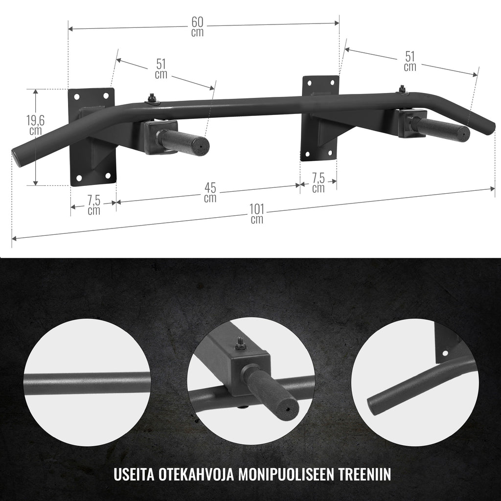 Seinään kiinnitettävä leuanvetotanko, valkoinen