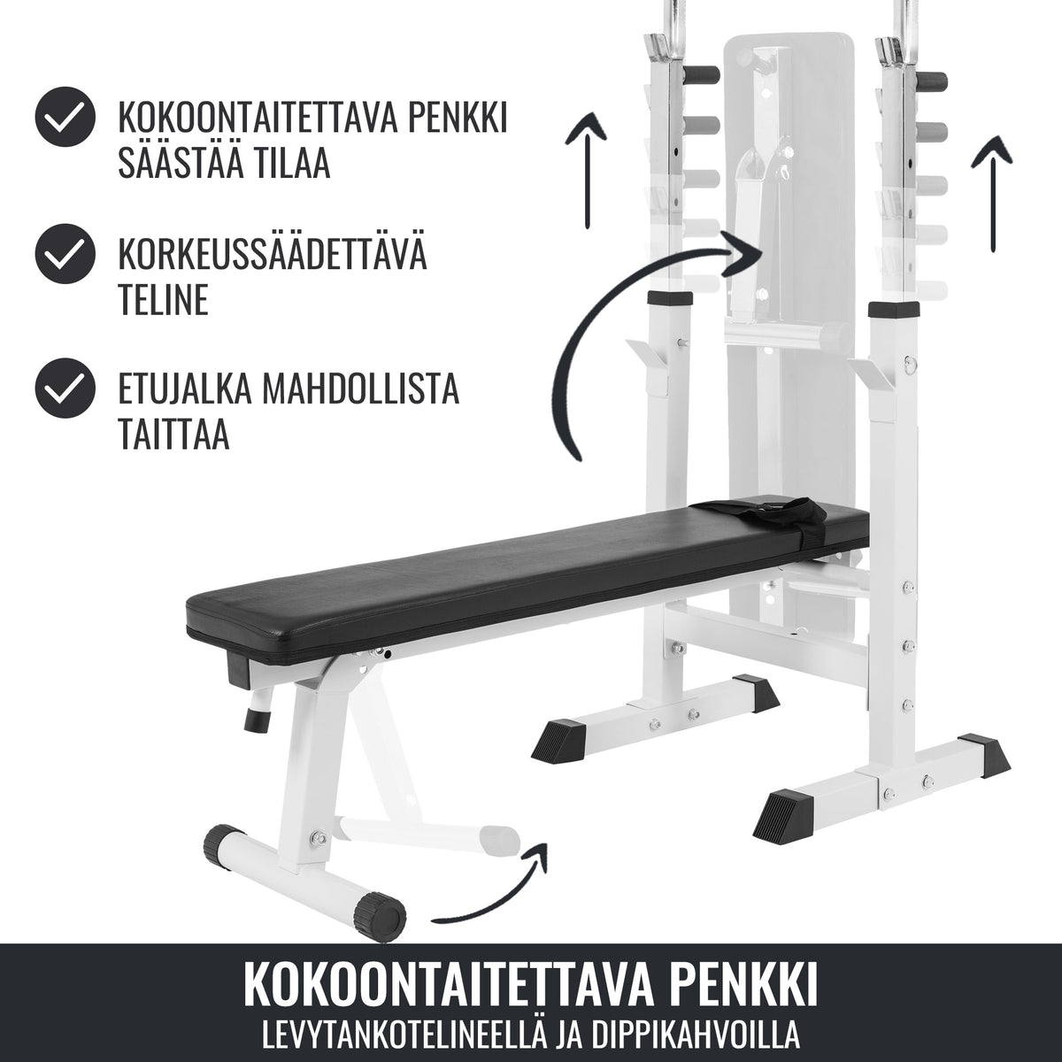 Säädettävä punnerruspenkki dippikahvoilla, valkoinen