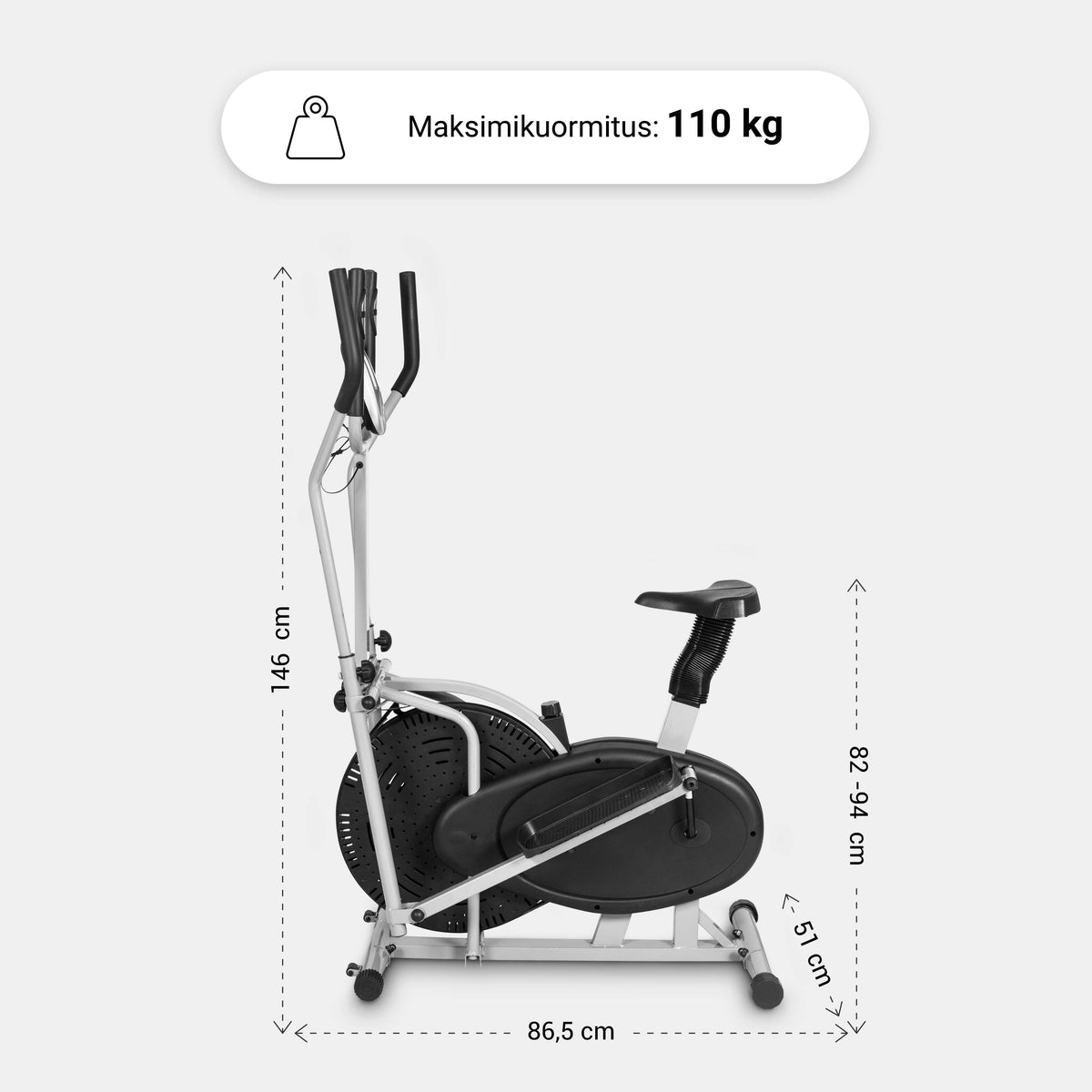 Crosstrainer satulalla, kahvoilla ja ajotietokoneella