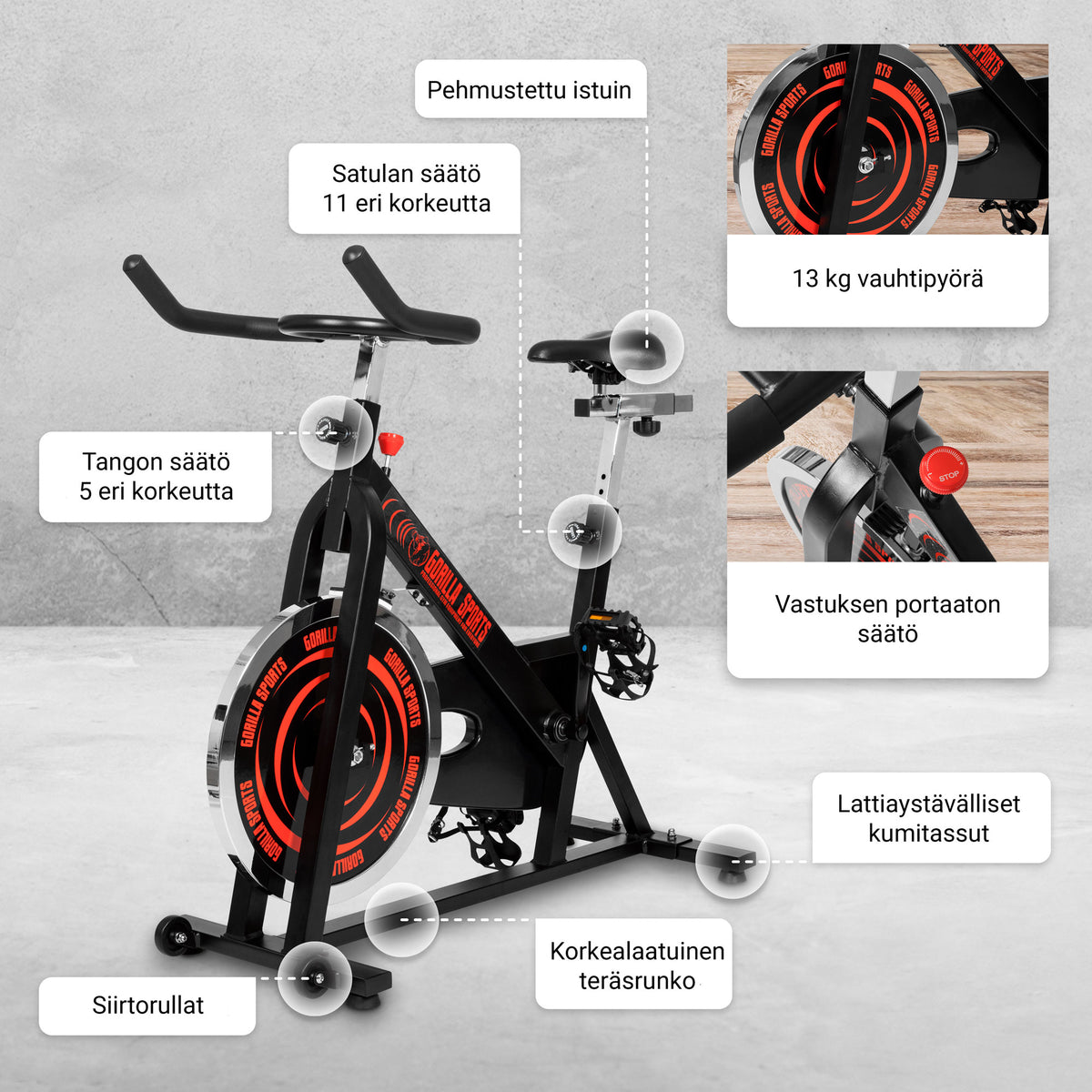 Säädettävä spinningpyörä 13 kg vauhtipyörällä