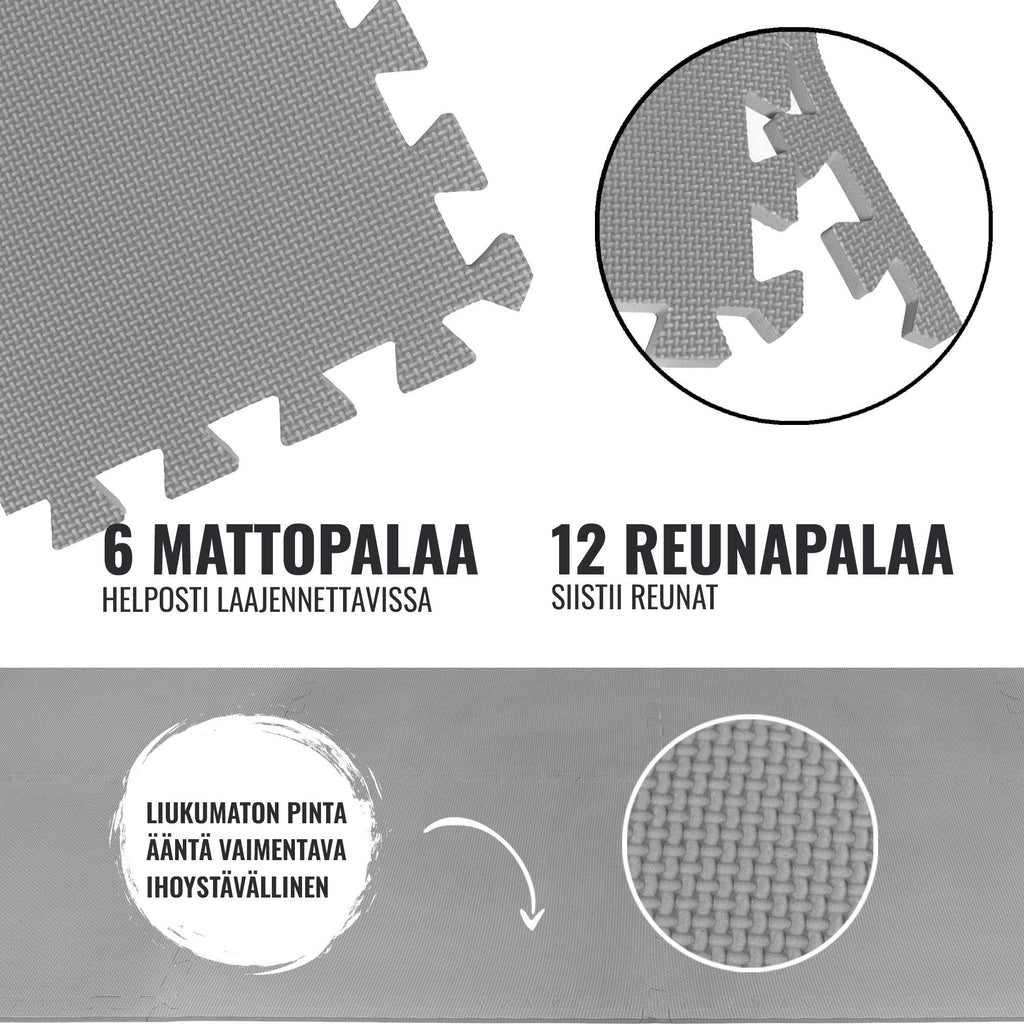Suojamatto 6 palaa 60 x 60 x 1,2 cm, harmaa