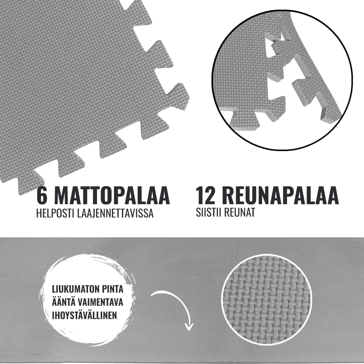Suojamatto 6 palaa 60 x 60 x 1,2 cm, harmaa