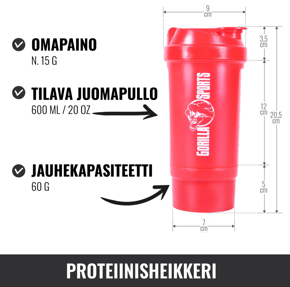 Shaker jauhelokerolla 500 ml