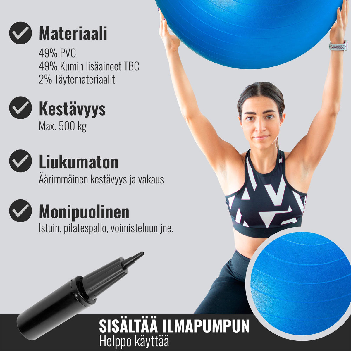 Jumppapallo 65 cm pumpulla