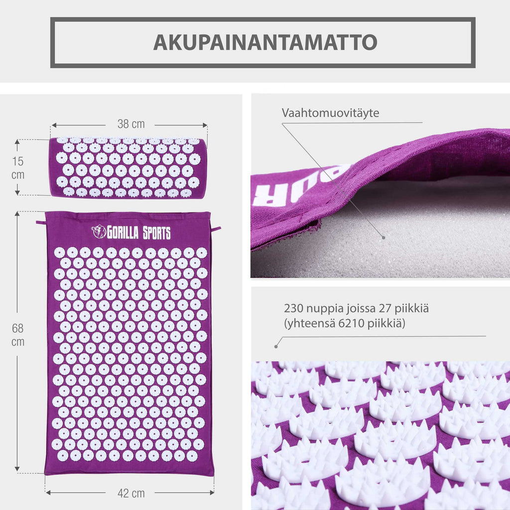 Piikkimatto ja tyyny kantolaukulla