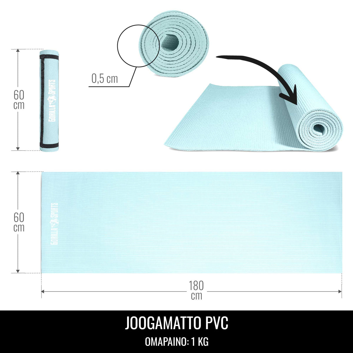 Joogamatto 5 mm 180 x 60 cm kantohihnalla
