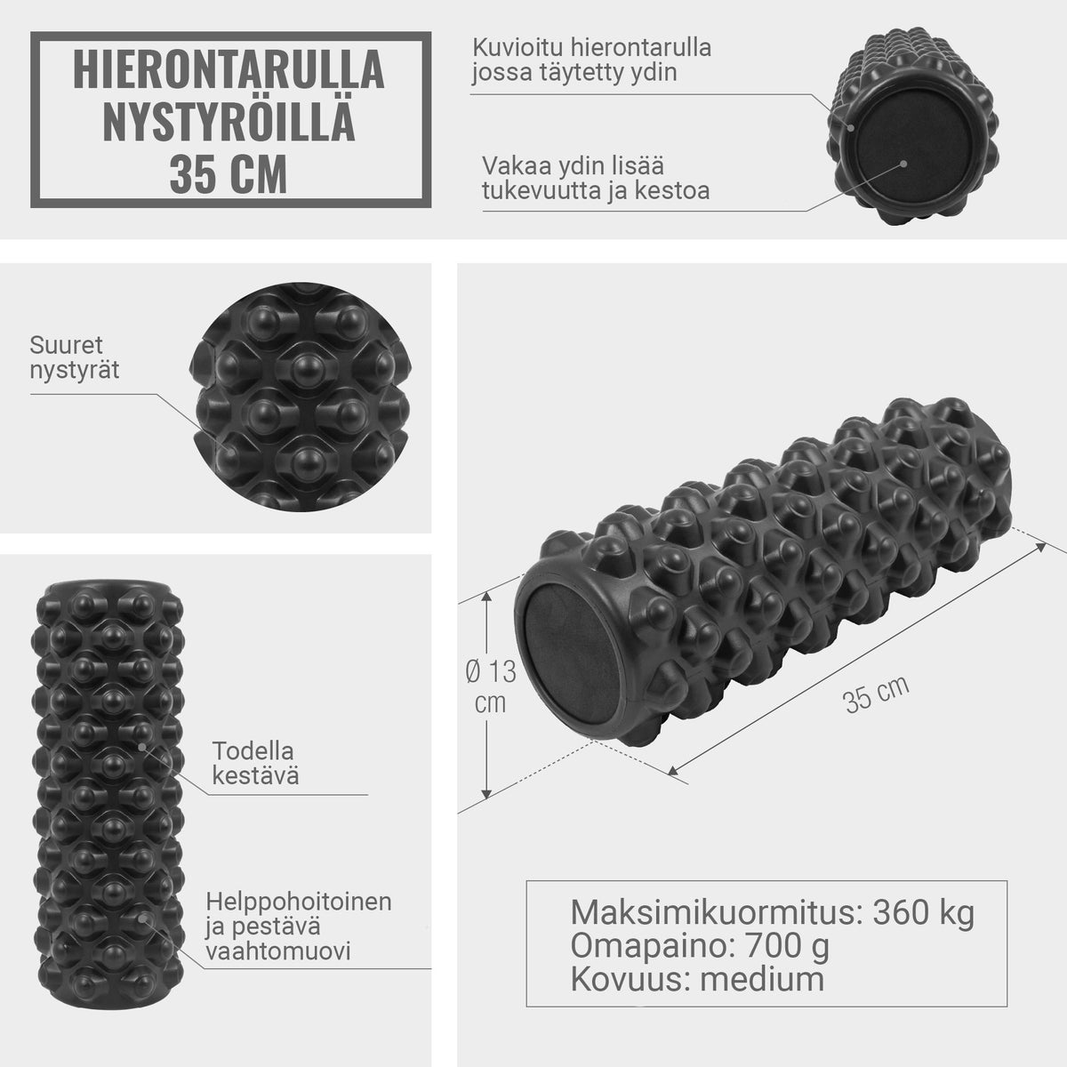 Foam Roller PRO hierontarulla 35 x 13 cm
