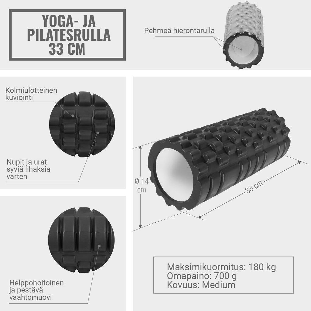 Foam Roller 2.0 hierontarulla 32 x 14 cm musta