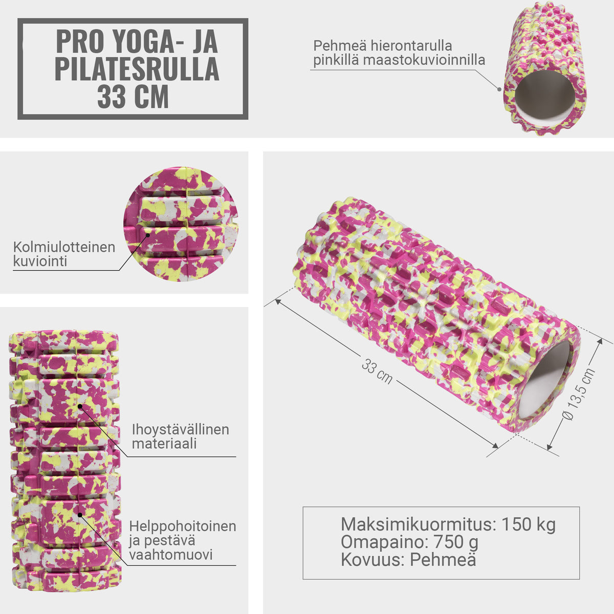 Foam Roller hierontarulla 33 x 13 cm