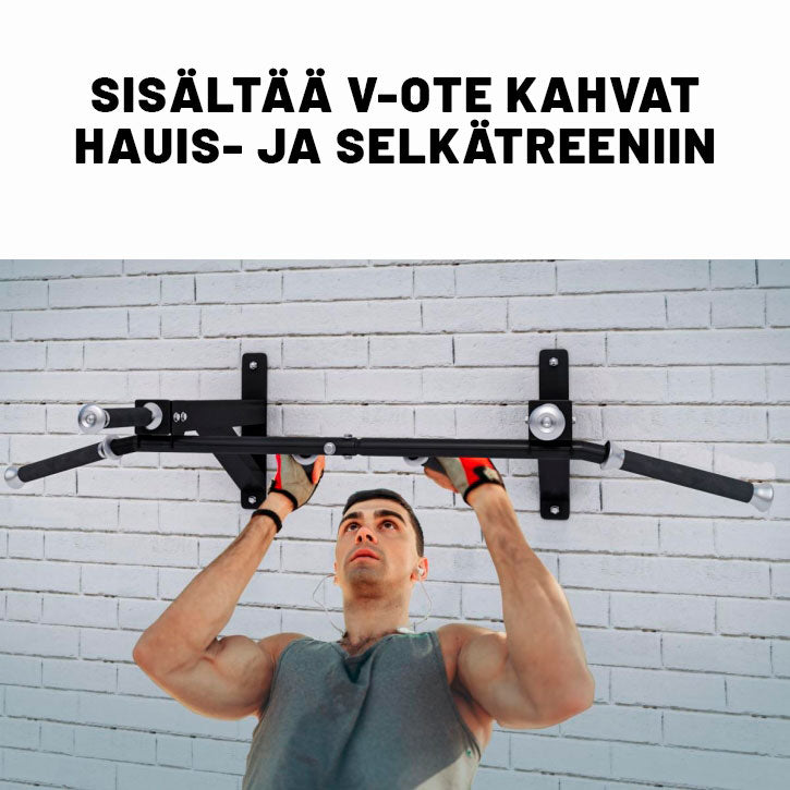 Leuanvetotanko seinään useilla otteilla