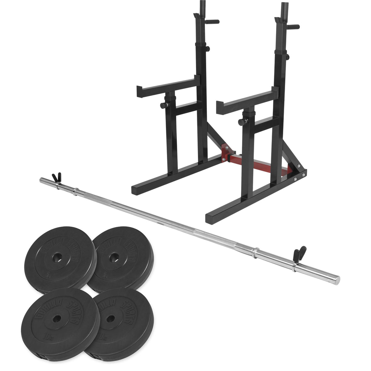 Säädettävä kyykkyteline levytankosarjalla 40 kg