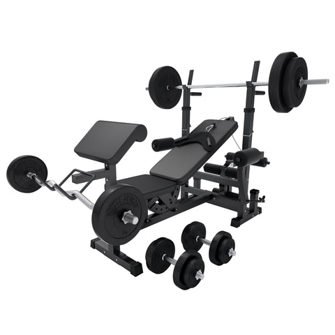 Säädettävä painonnostopenkki + 100 kg levytankosarja, Black Edition