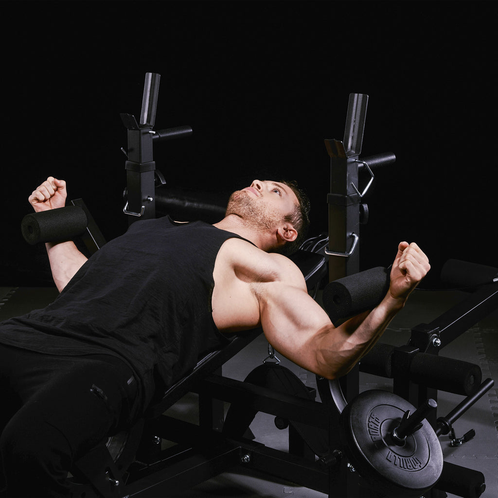 Säädettävä painonnostopenkki + 100 kg levytankosarja, Black Edition