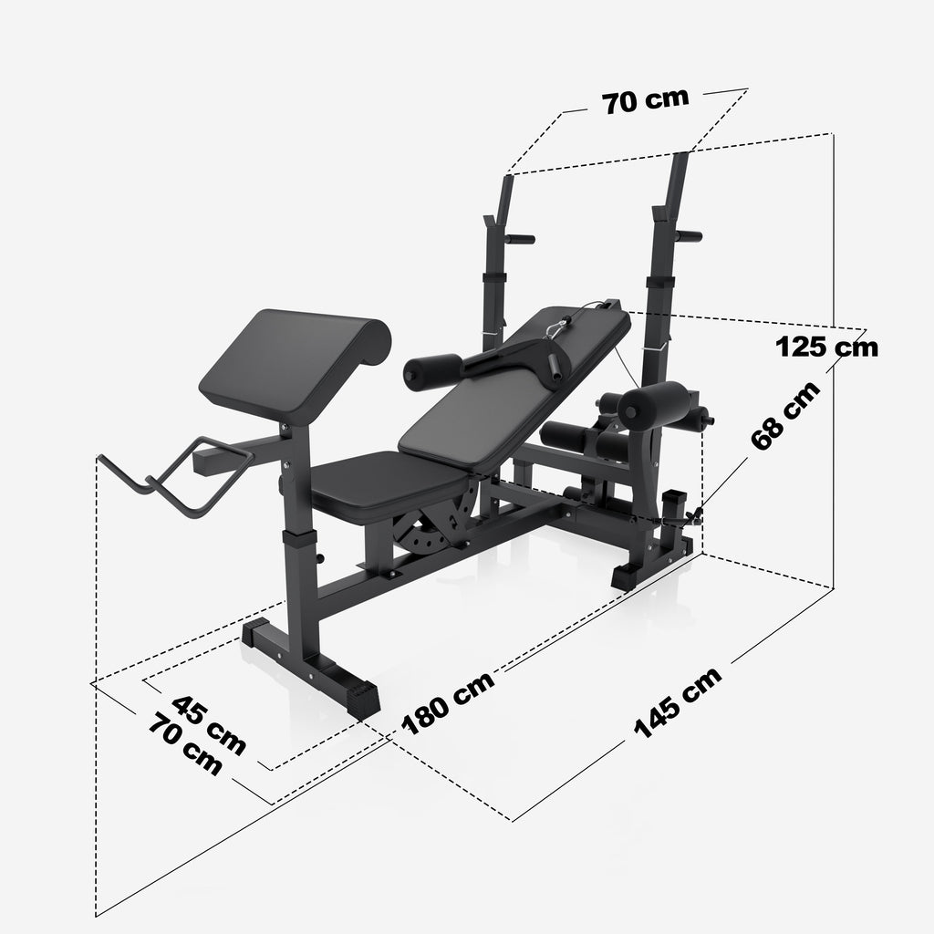 Säädettävä painonnostopenkki + 100 kg levytankosarja, Black Edition