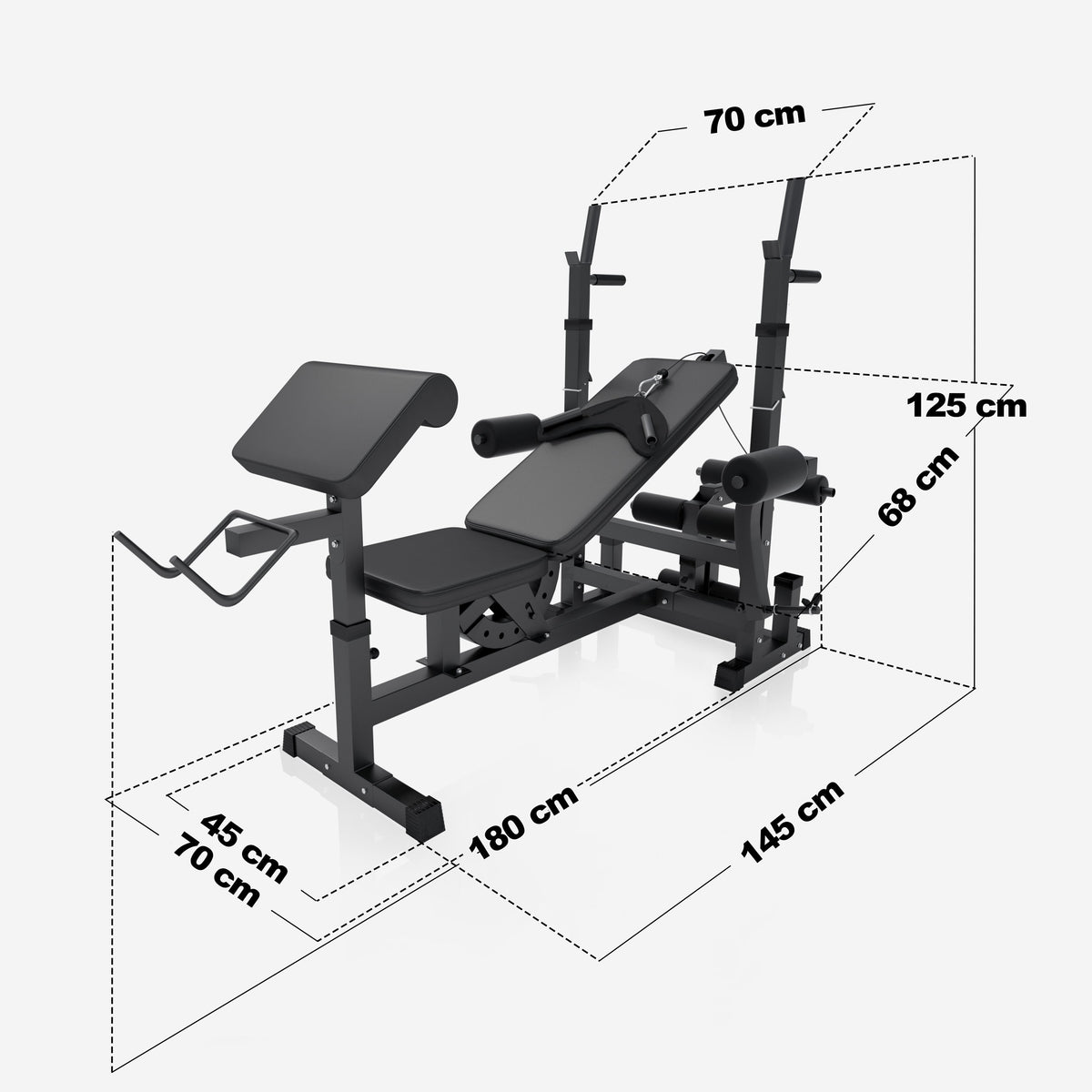 Säädettävä painonnostopenkki + 100 kg levytankosarja, Black Edition