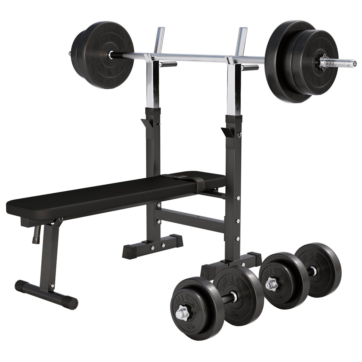 Säädettävä painonnostopenkki + 70 kg levytankosarja
