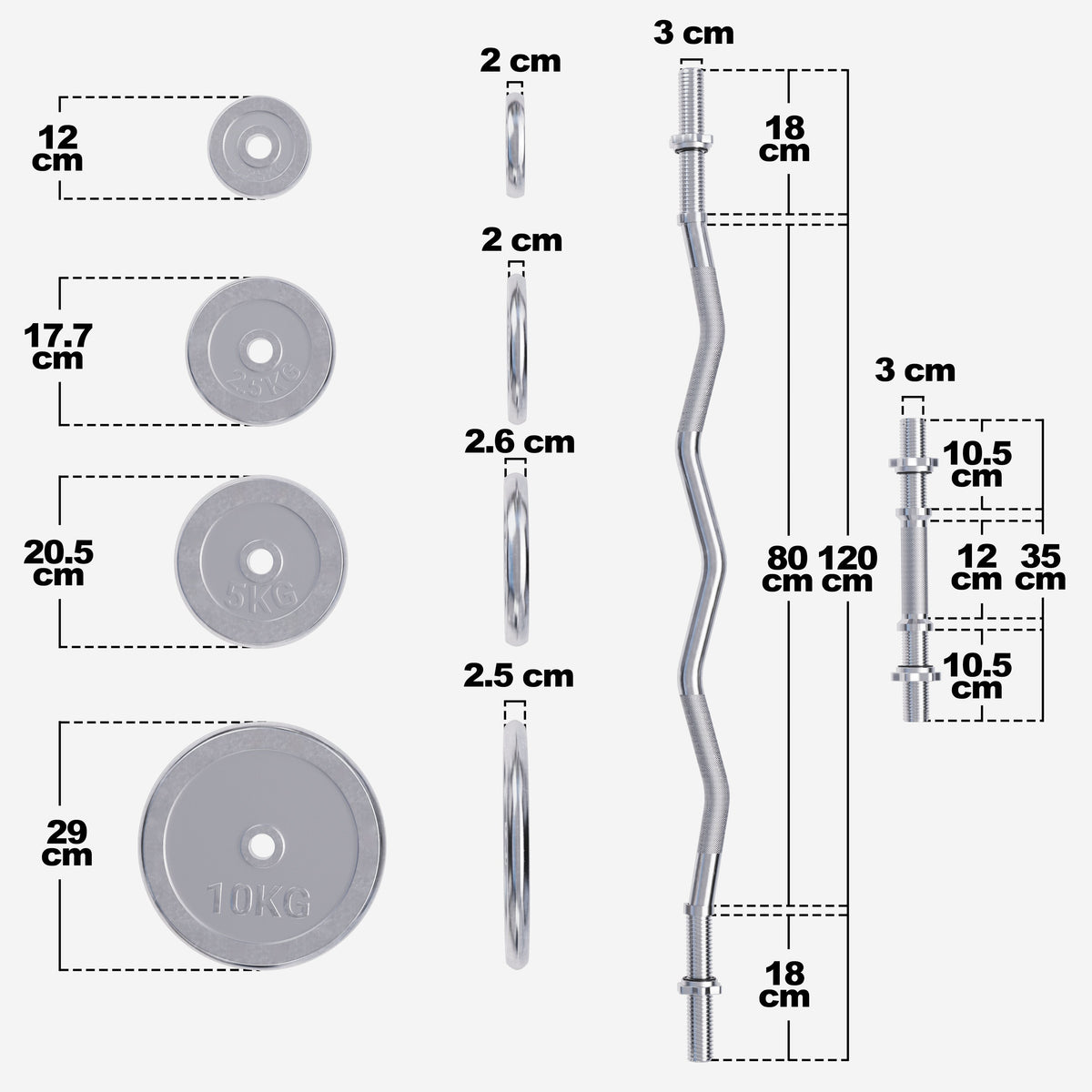 Kromattu levytankosarja 70 kg EZ-tangolla